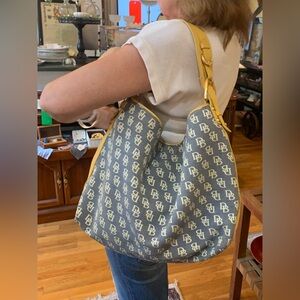 Dooney & Bourke Canvas Signature Hobo Purse Large w/Yellow Leather handle